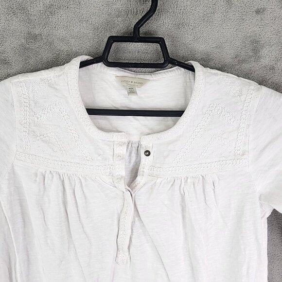 Womens White Lucky Brand Shirt Top Long Sleeve Round Neck Size M - Picture 4 of 11